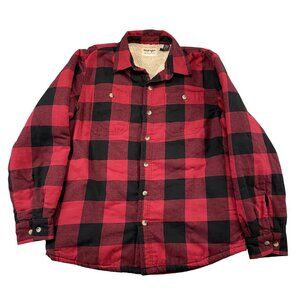Wrangler Shacket Mens Large Red Black Plaid Sherpa Lined